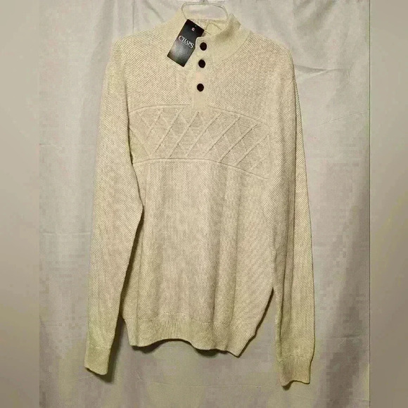 Chaps Mens Cream Knit Sweater 100% Cotton NWT Size Large - Picture 1 of 8